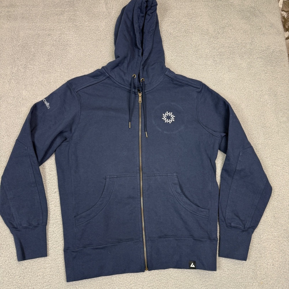 American Giant Mens Full Zip Hoodie Navy Blue  Logo Heavyweight Sweatshirt